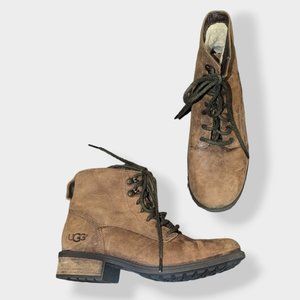 UGG Denhali Hiker Tan Shearling Lined Lace Up Boot Size 7.5